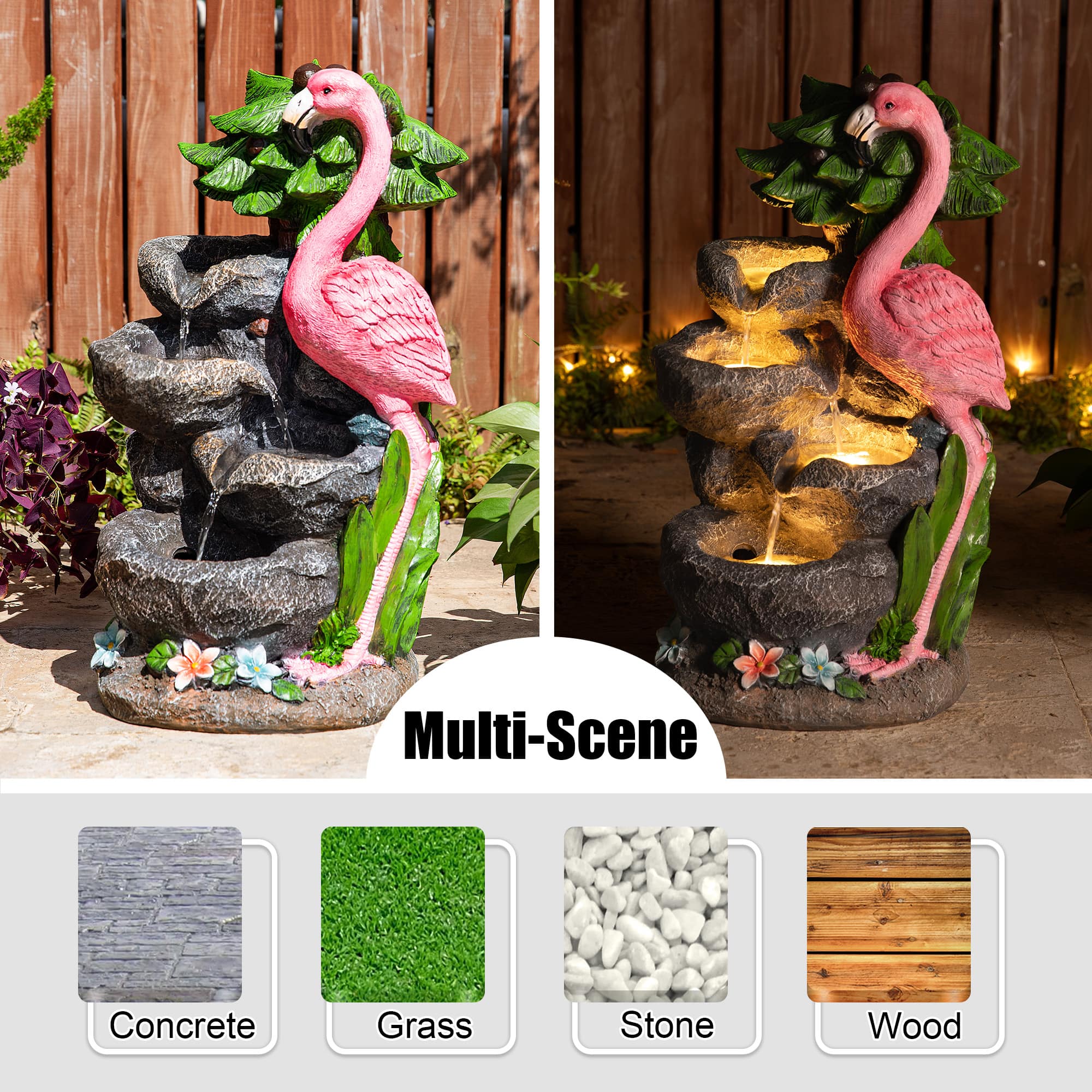 Glitzhome® 23.5" LED 4-Tier Flamingo Outdoor Fountain